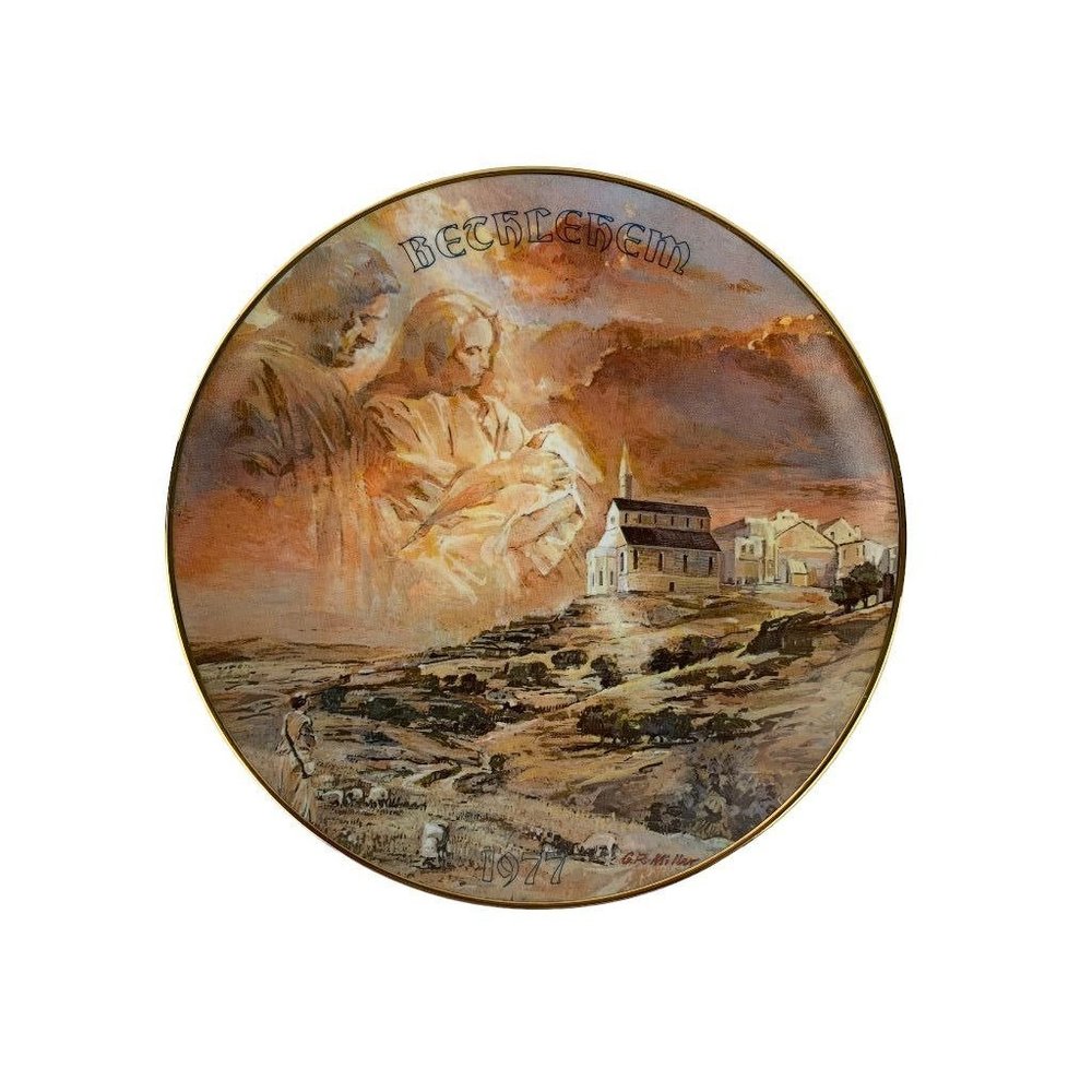 Bethlehem The First Christmas Eve 1977 Collectible Plate Fired in Israel 8 1/4"